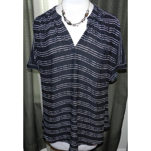 Worthington size XL semi sheer skip striped blouse roomy black / white - Picture 1 of 7
